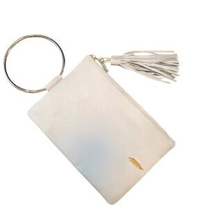 Thacker Nolita Leather Gold Accent Boho Bohemian Tassle Pull White Clutch Purse